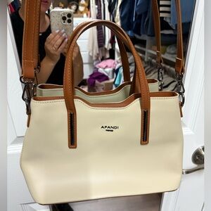 AFANDI Elegant Cream and Brown Satchel